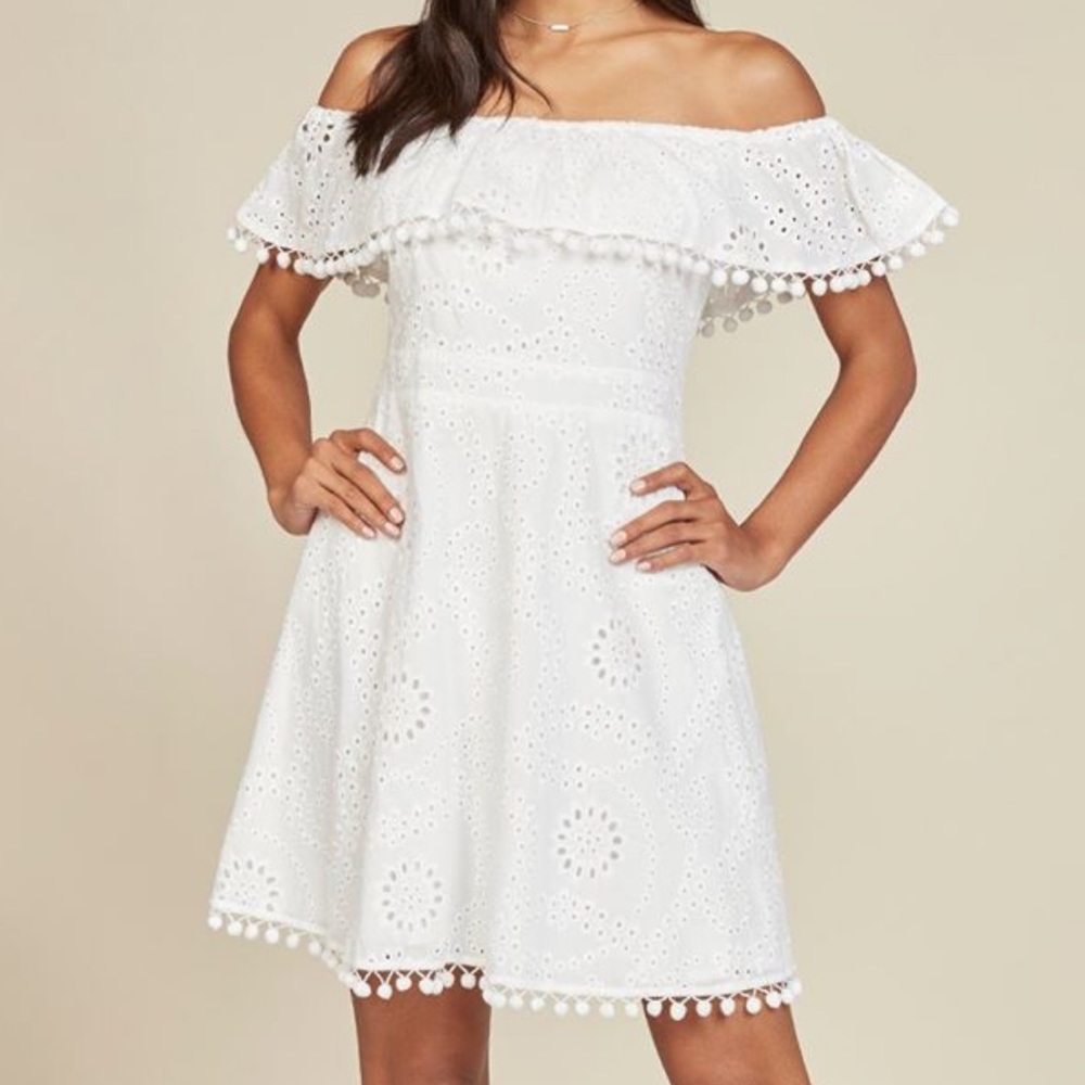 White Off The Shoulder Eyelet Dress